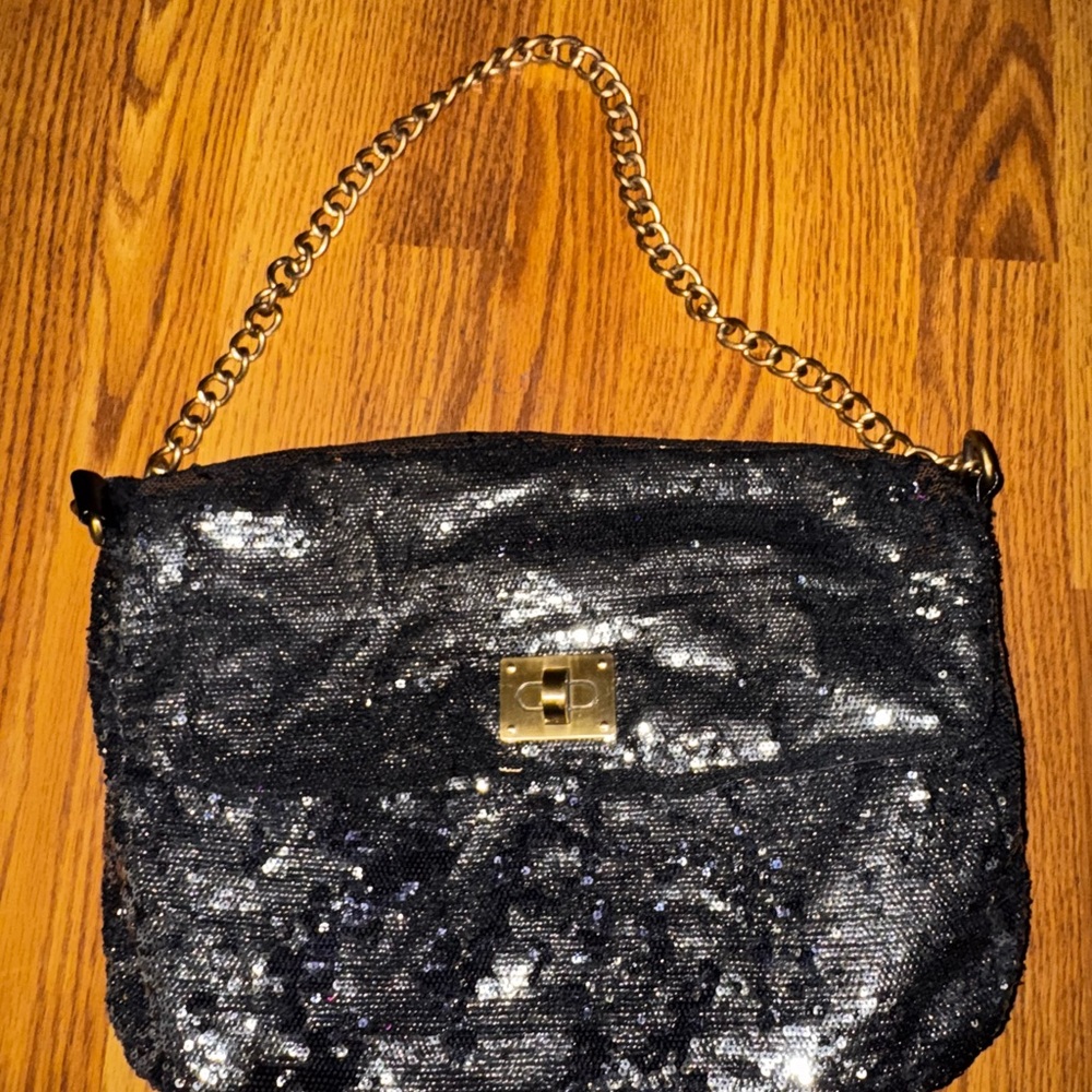 Cesca Black Sequin Chain Shoulder Bag Y2K